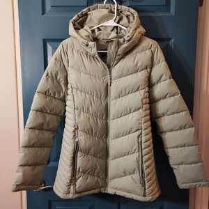 Tommy Hilfiger Sage Green Zip Up Puffer Jacket With Hood Size Medium